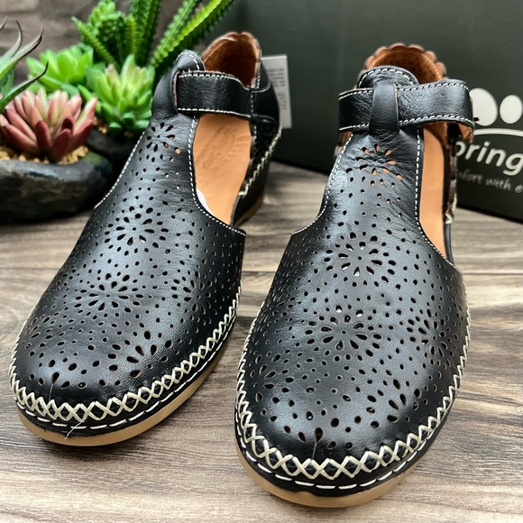 NIB Spring Step Roxela Black Leather T Strap Mary Jane Sandals Shoes - Picture 3 of 13